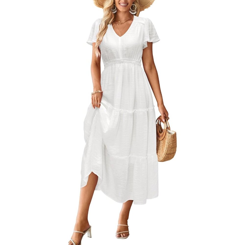 Women's Boho Maxi Dress Summer Casual Beach Wedding Vacation V Neck